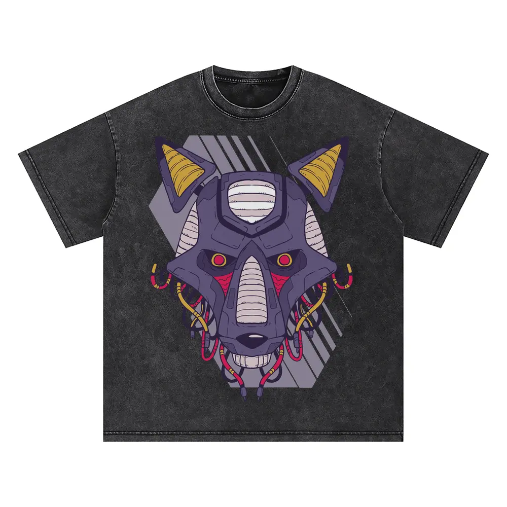 Robot Wolf Oversized Acid Wash T-shirt