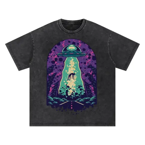 Alien Abduction Oversized Acid Wash T-shirt