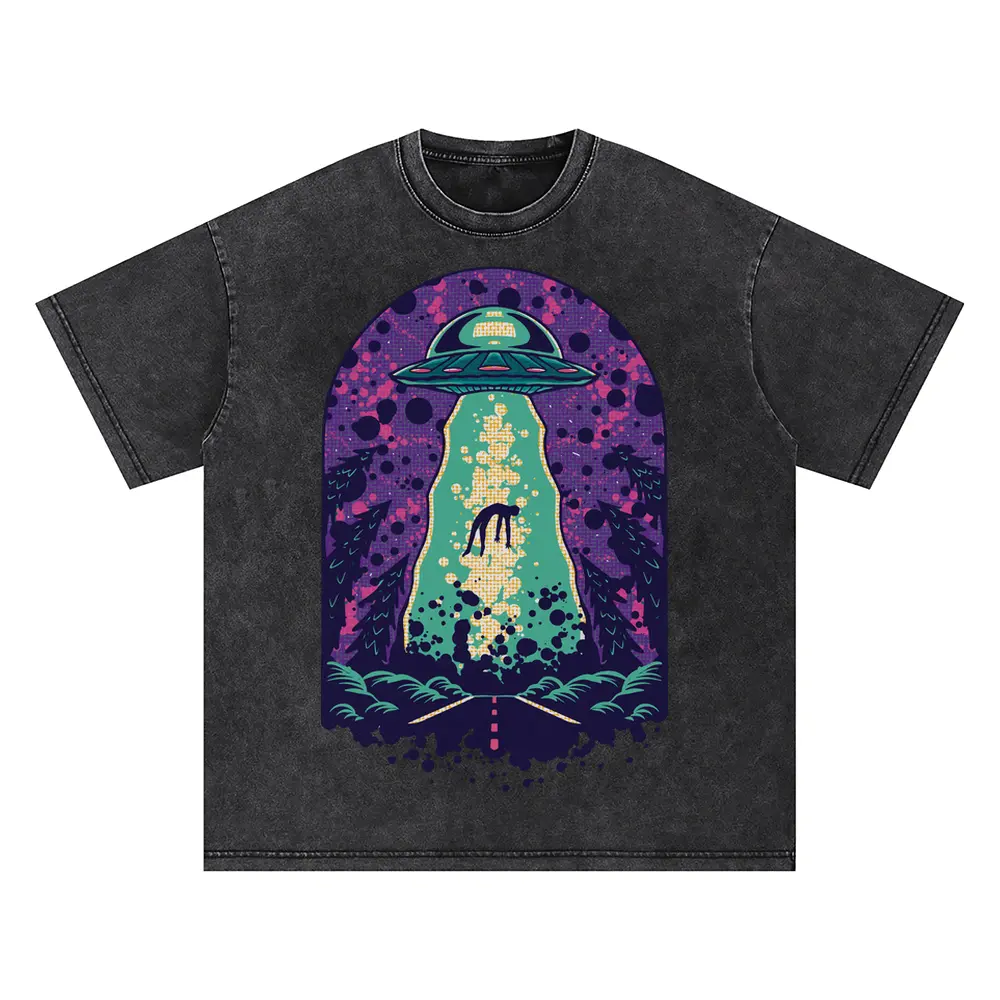 Alien Abduction Oversized Acid Wash T-shirt