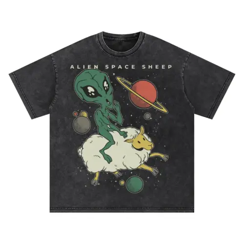 Alien Space Sheep Oversized Acid Wash T-shirt