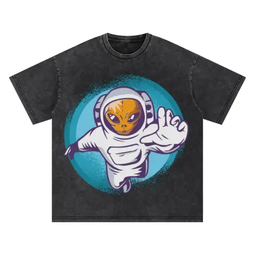 Alien Astronaut Oversized Acid Wash T-shirt