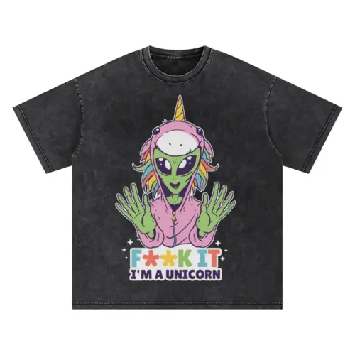 Alien Unicorn Oversized Acid Wash T-shirt
