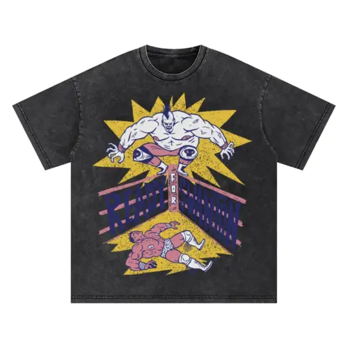 American Wrestling E Oversized Acid Wash T-shirt