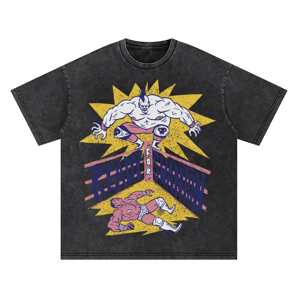 American Wrestling E Oversized Acid Wash T-shirt