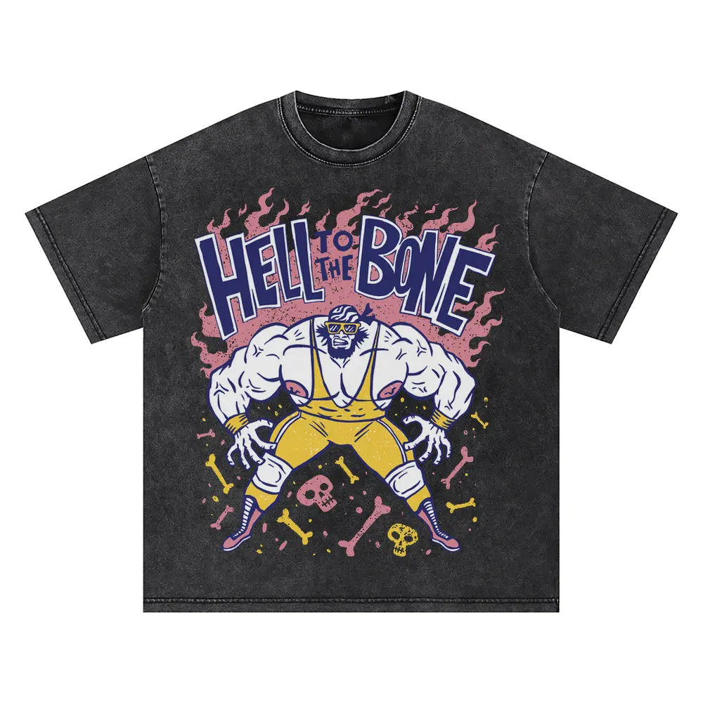 American Wrestling F Oversized Acid Wash T-shirt