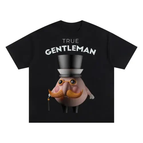 3D  Character Gentleman Oversized Black Graphic Tee