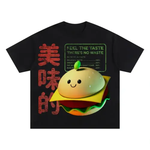 3D   Tasty Burger Oversized Black Graphic Tee