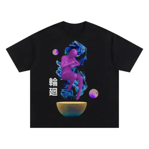 3D  Reborn Oversized Black Graphic Tee