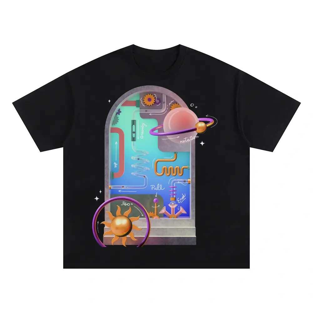 Abstract 3D Oversized Black Graphic Tee