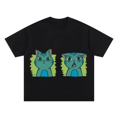 2 Expressions Cat Oversized Black Graphic Tee