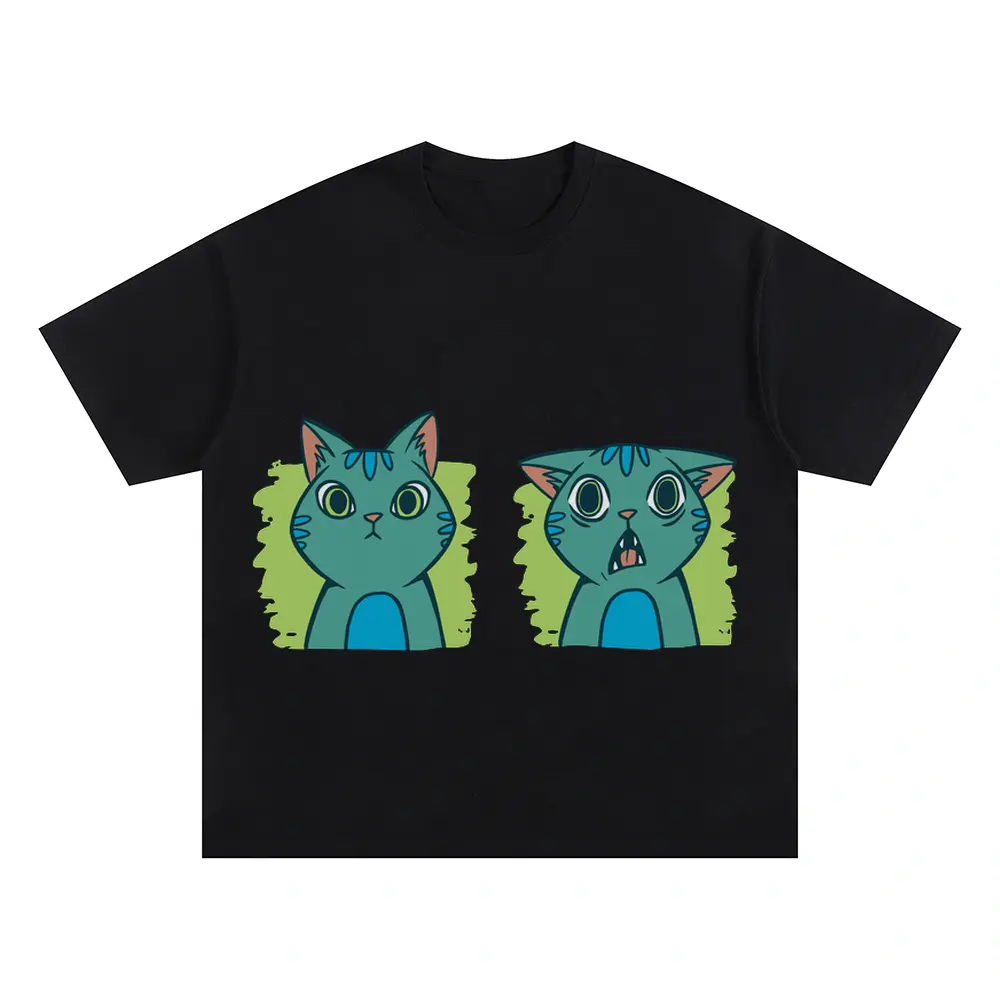 2 Expressions Cat Oversized Black Graphic Tee
