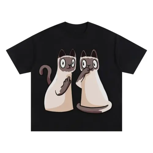 257 Siamese Cats Oversized Black Graphic Tee