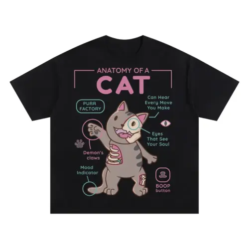Anatomy Of A Cat Oversized Black Graphic Tee