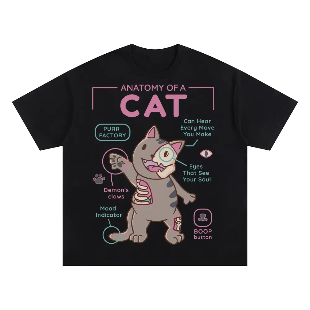 Anatomy Of A Cat Oversized Black Graphic Tee