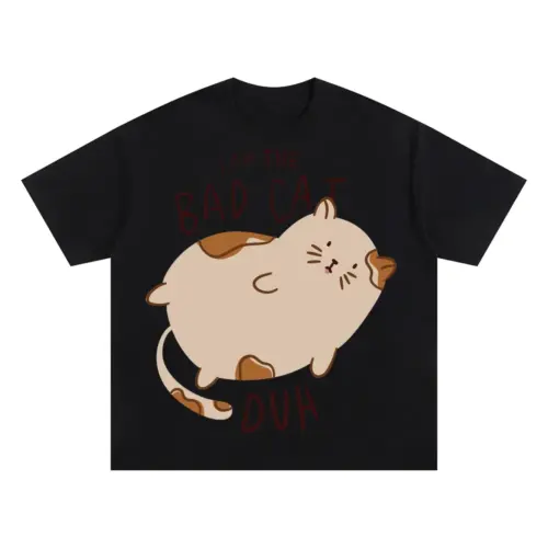 Bad Cat Oversized Black Graphic Tee