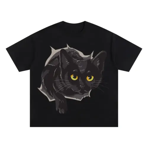 Black Cat Box Oversized Black Graphic Tee