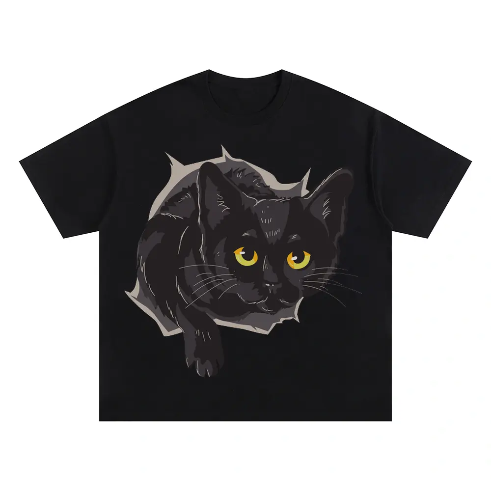 Black Cat Box Oversized Black Graphic Tee