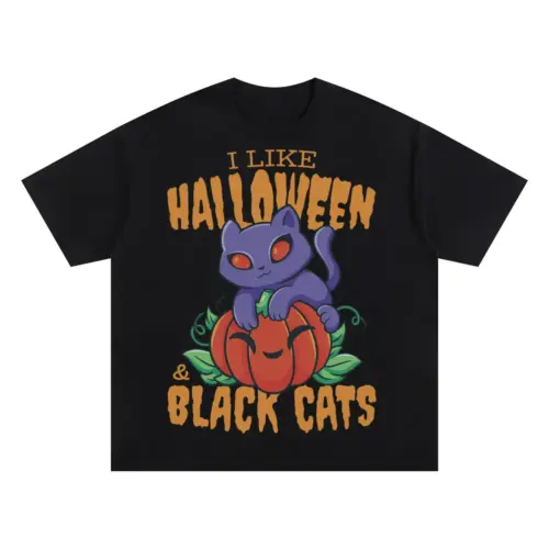 Black Cat Oversized Black Graphic Tee