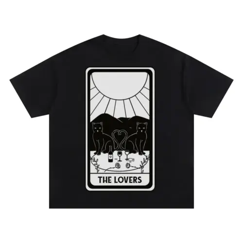 The Lovers Cat Tarot Card Oversized Black Graphic Tee