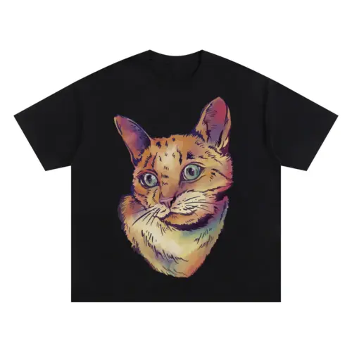 Watercolorcat Oversized Black Graphic Tee