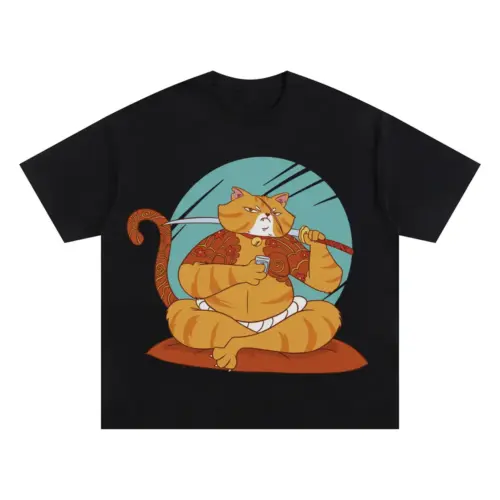 Yakuzacat Oversized Black Graphic Tee