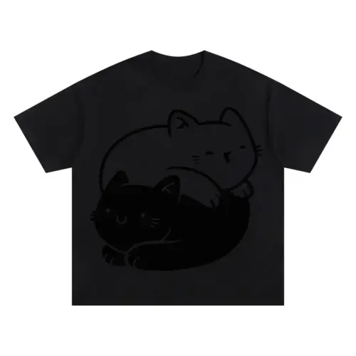 Ying Yang Cats Oversized Black Graphic Tee
