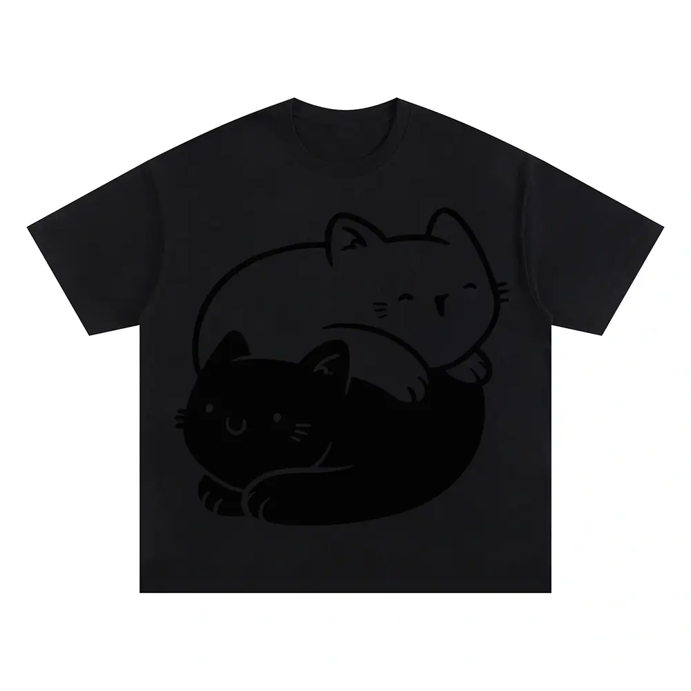 Ying Yang Cats Oversized Black Graphic Tee