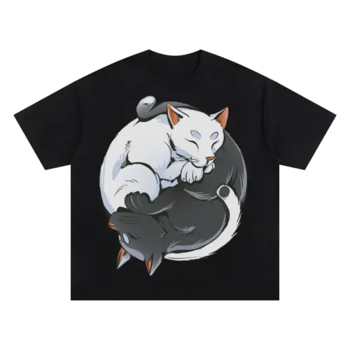 Zen Cats Ying Yang Oversized Black Graphic Tee
