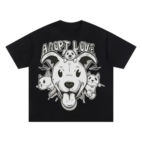 Adopt Cats Dogs Oversized Black Graphic Tee