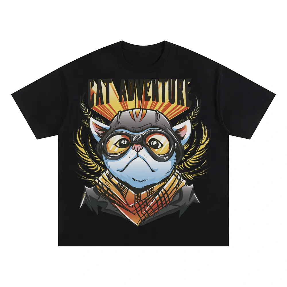 Adventure Cat Oversized Black Graphic Tee