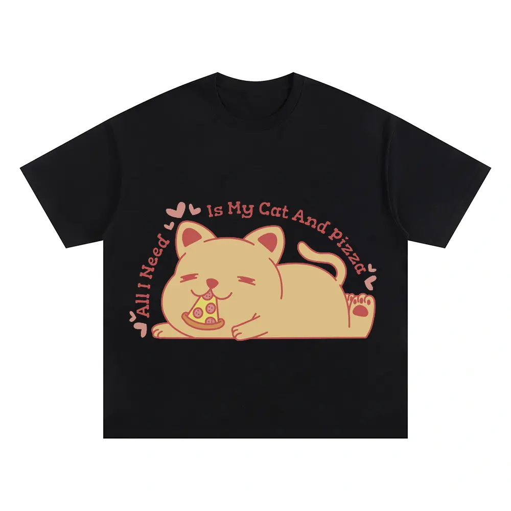 Allineedismycatandpizza Oversized Black Graphic Tee