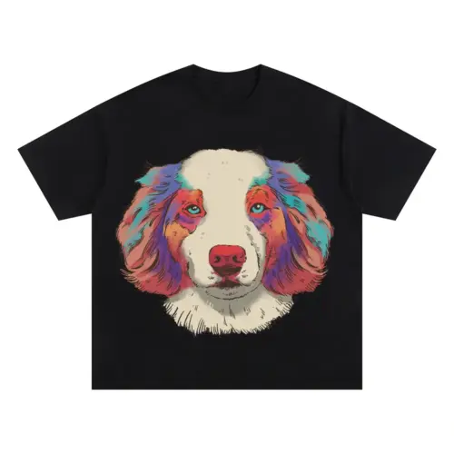 Australian Shepherd Watercolor Oversized Black Graphic Tee
