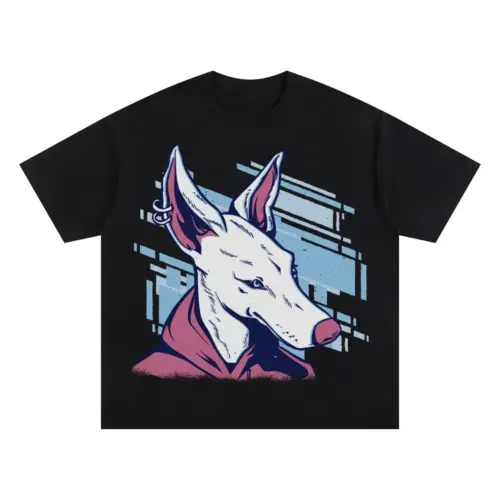 White Pink Dog Oversized Black Graphic Tee