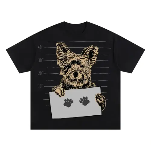 Yorkshire Terrier Mugshot Oversized Black Graphic Tee