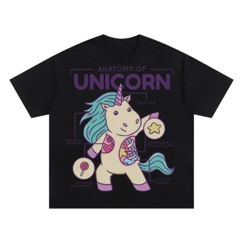Anatomy Of Unicorn Oversized Black Graphic Tee