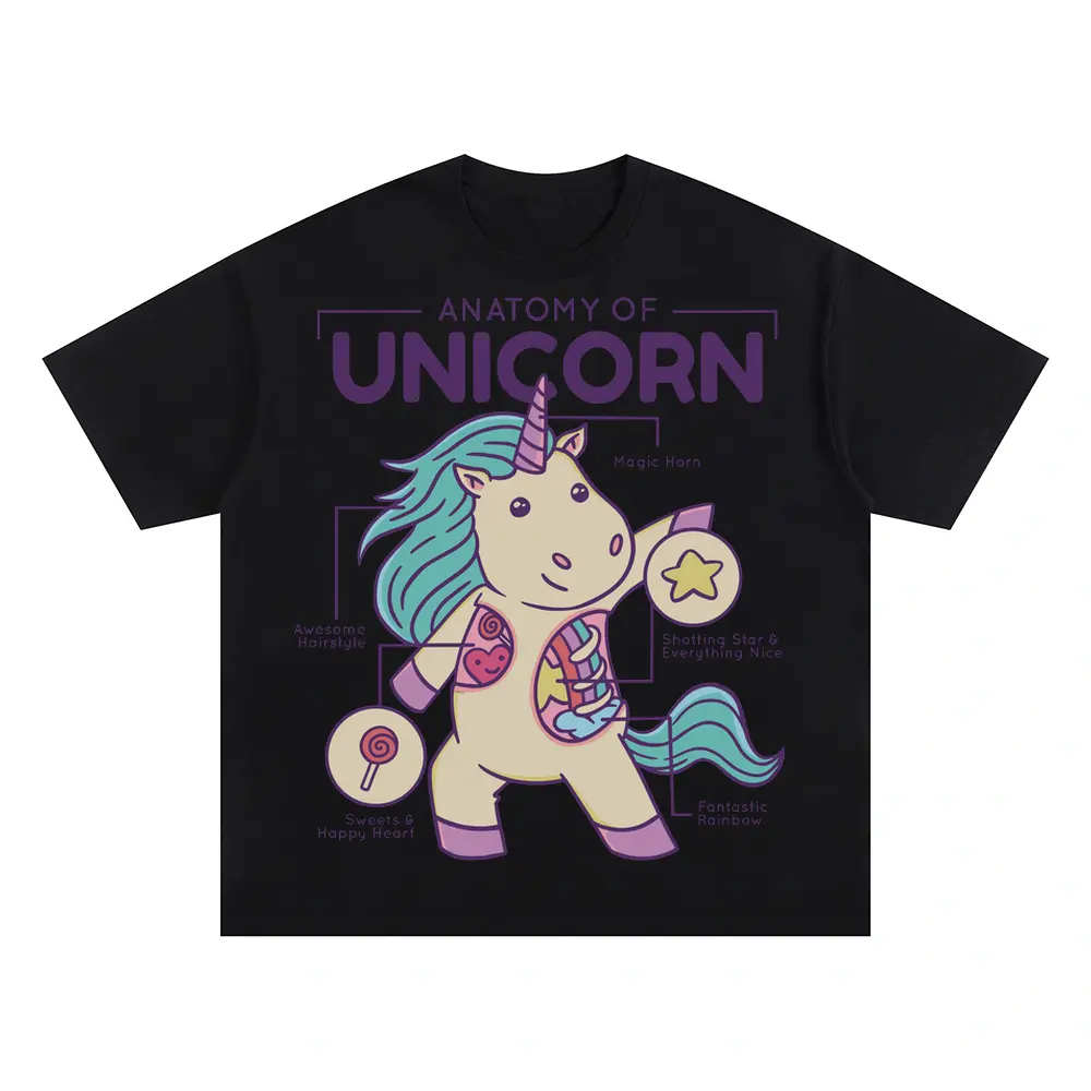 Anatomy Of Unicorn Oversized Black Graphic Tee