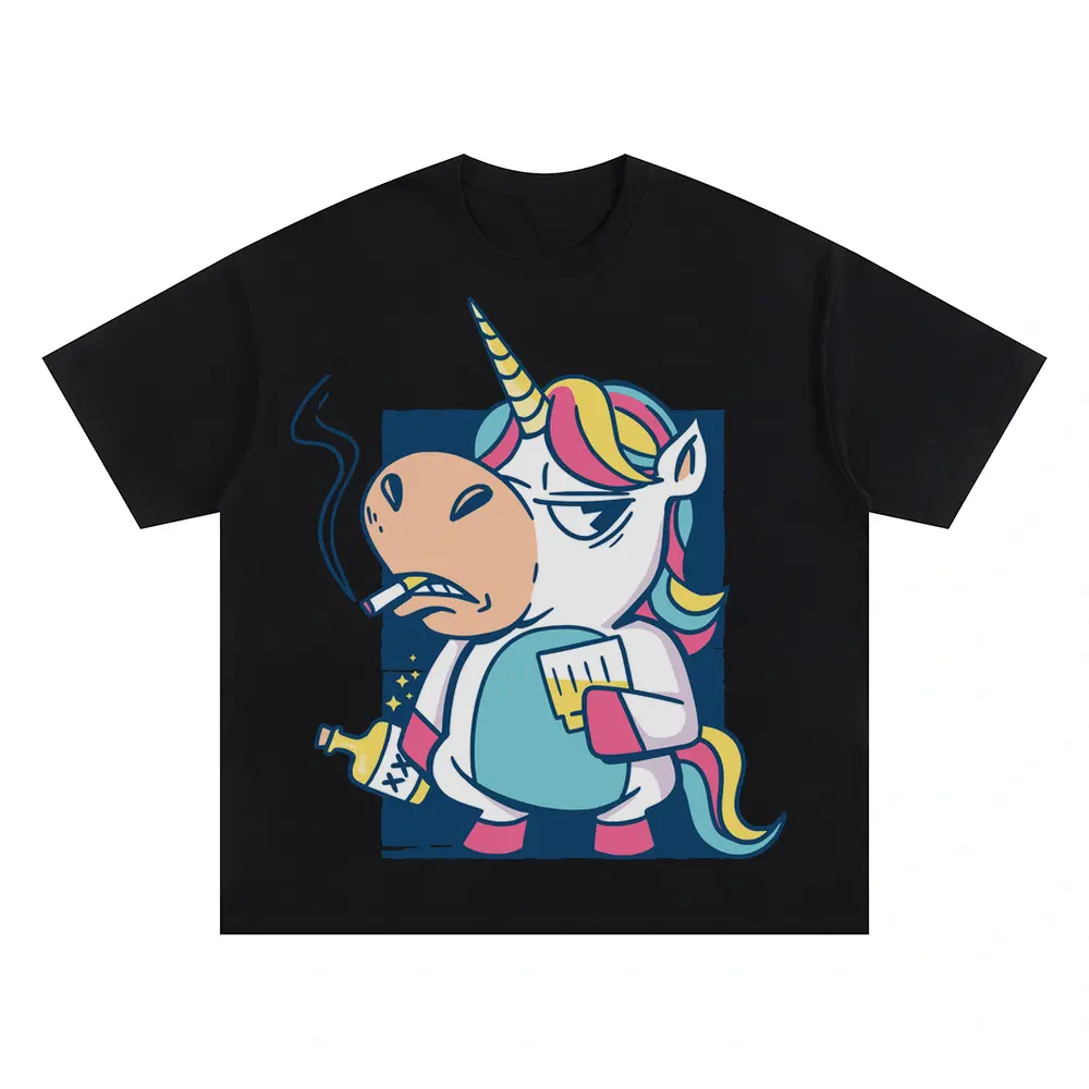 Bad Habits Unicorn S Oversized Black Graphic Tee