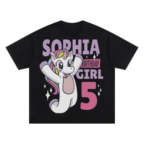 Birthday Unicorn Oversized Black Graphic Tee