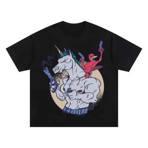 Bird Unicorn T Shit Oversized Black Graphic Tee