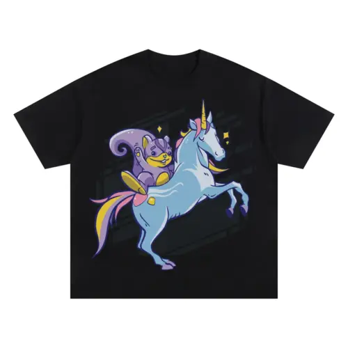 Chipmunk Unicorn Oversized Black Graphic Tee