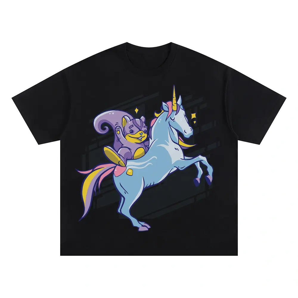 Chipmunk Unicorn Oversized Black Graphic Tee
