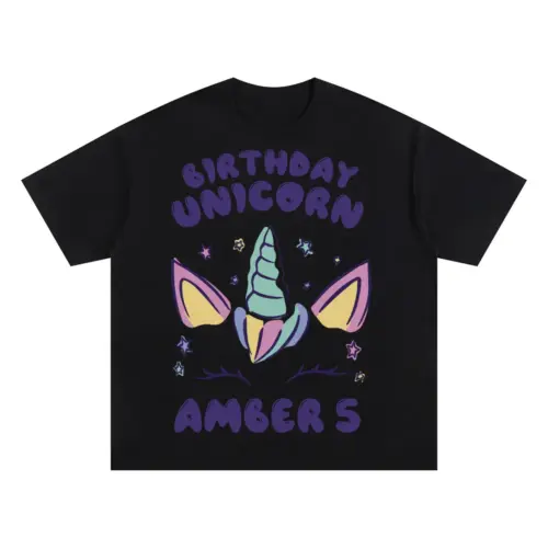 Birthday Unicorn A Oversized Black Graphic Tee