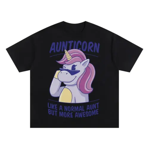 Aunticorn Oversized Black Graphic Tee