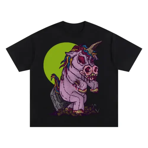 Zombie Unicorn Toy Oversized Black Graphic Tee
