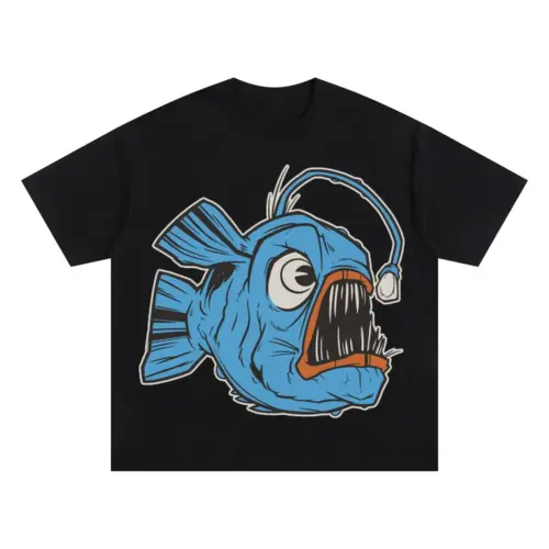 Anglerfish Oversized Black Graphic Tee