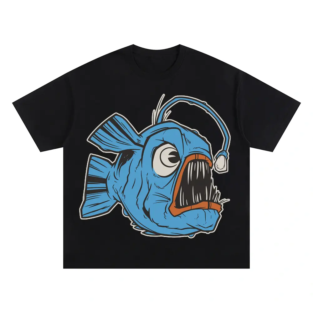 Anglerfish Oversized Black Graphic Tee