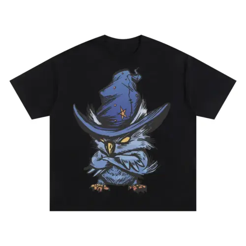 Angry Owl Witch Oversized Black Graphic Tee