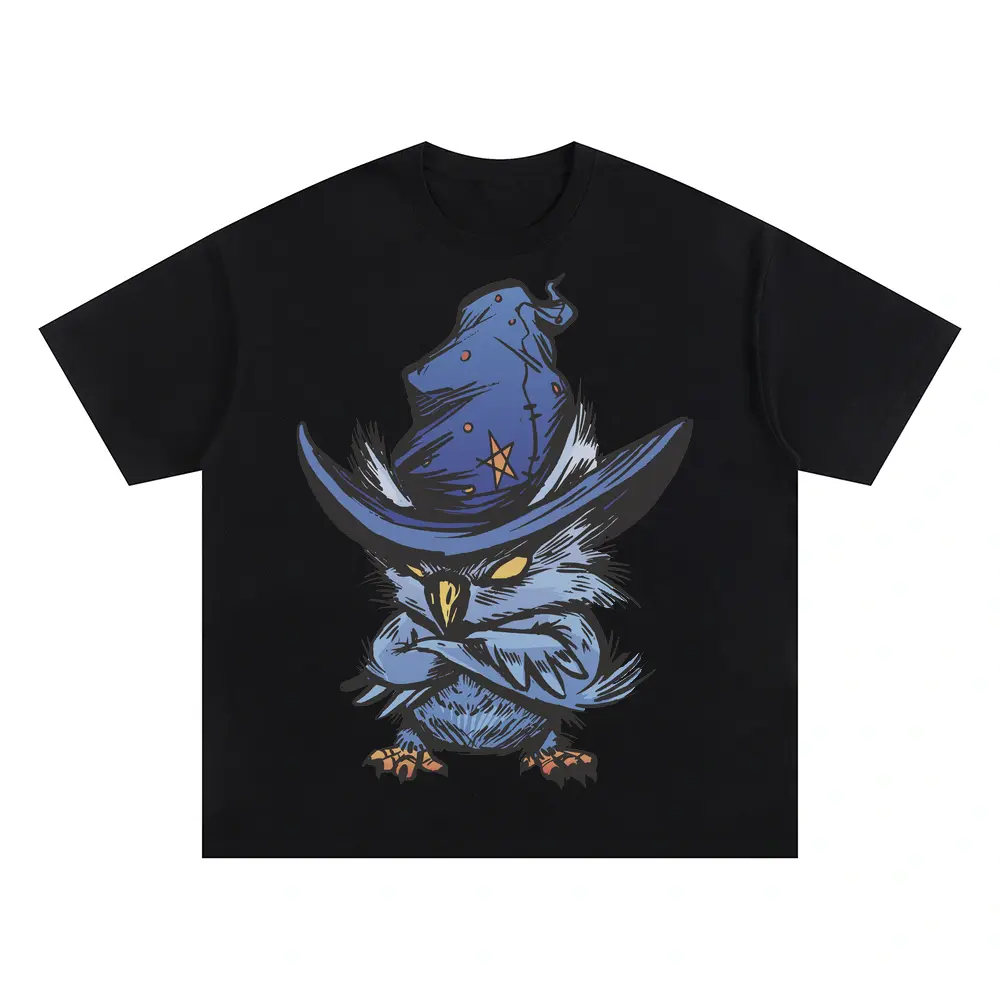 Angry Owl Witch Oversized Black Graphic Tee