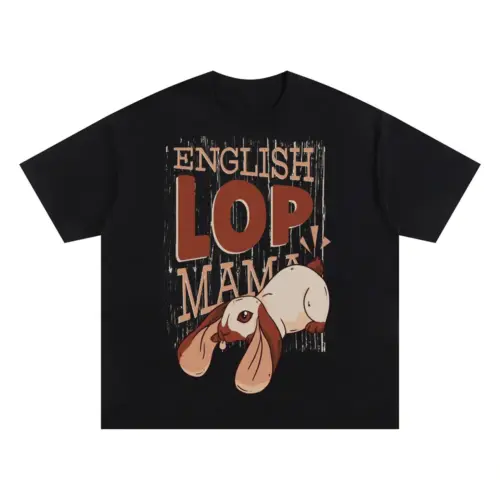 052 English Lop Mama Oversized Black Graphic Tee