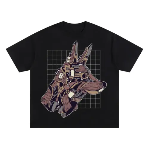 Wolf Steampunk Oversized Black Graphic Tee